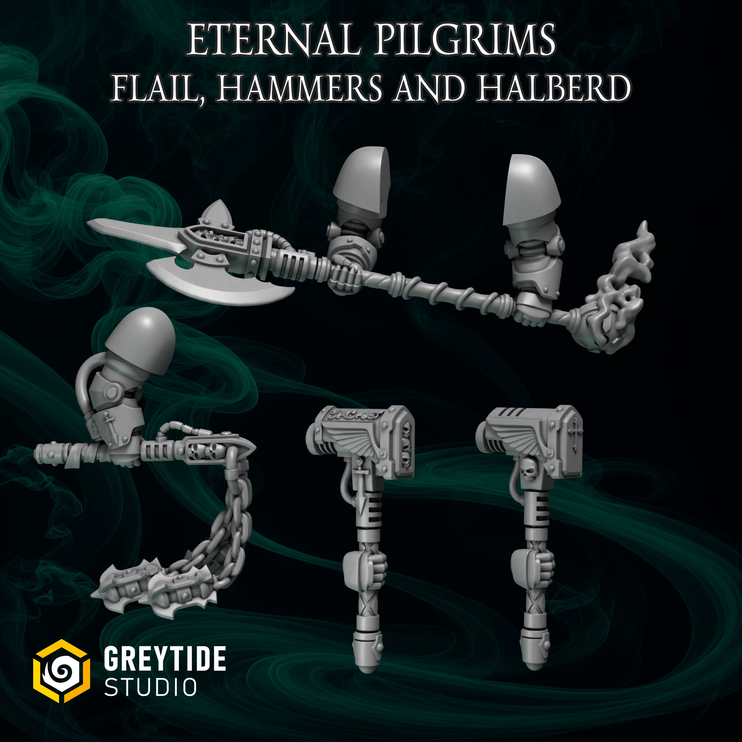 Eternal Pilgrim Big Flail, Hammers and Halberd (4pcs)