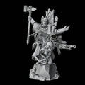 Detailed figurine with armor and weapons on a black background