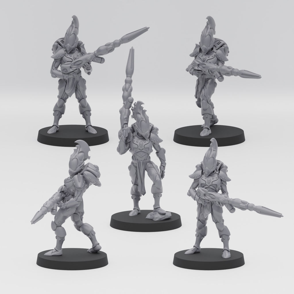 Space Elves Fire Warriors (5) - Resin Miniatures - ProxiesAU
