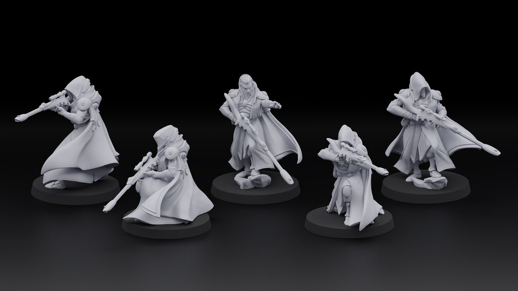 Space Elves Marksmen (5) - Resin Miniatures - ProxiesAU