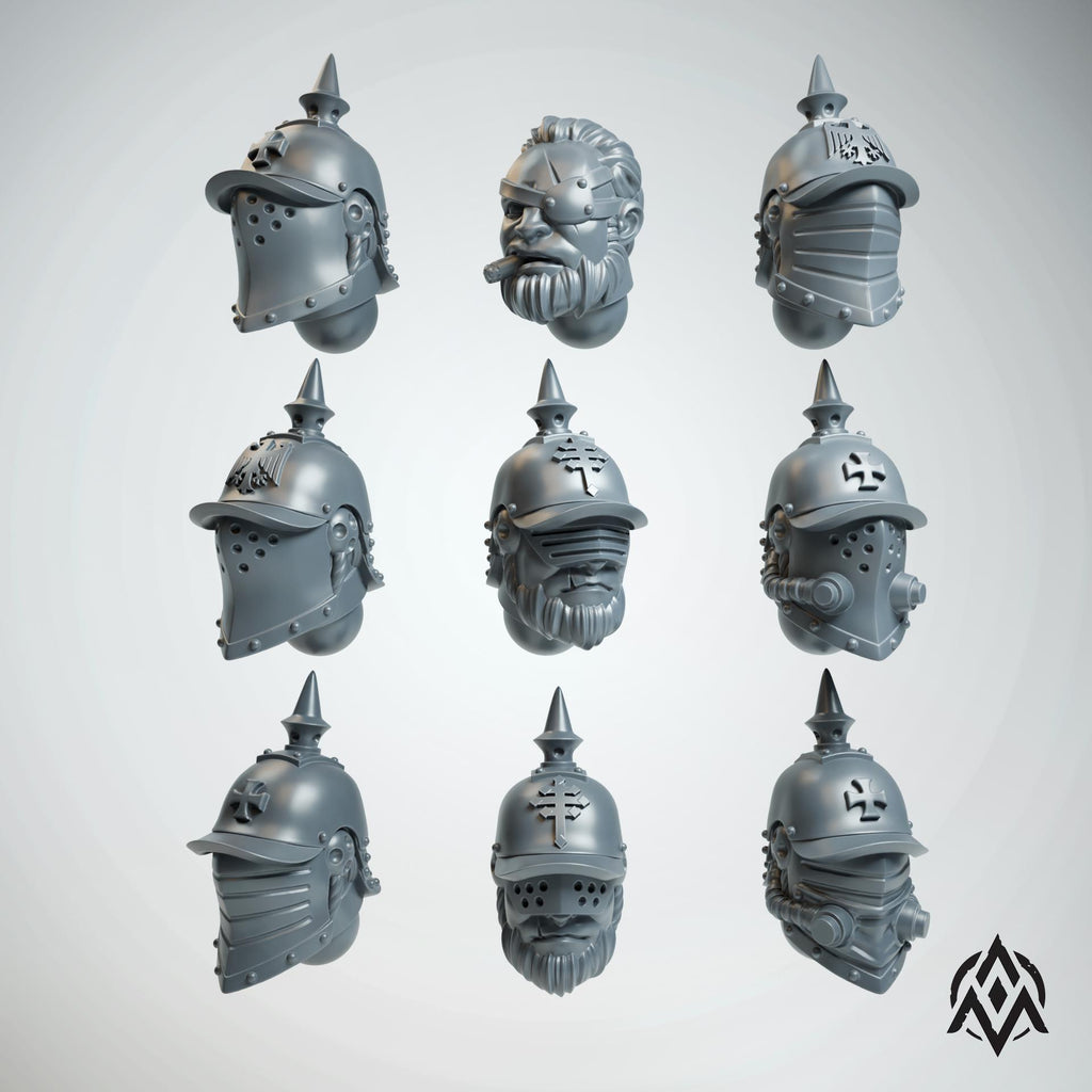 Prussian Dieselpunk Veteran Heads Bits (10)