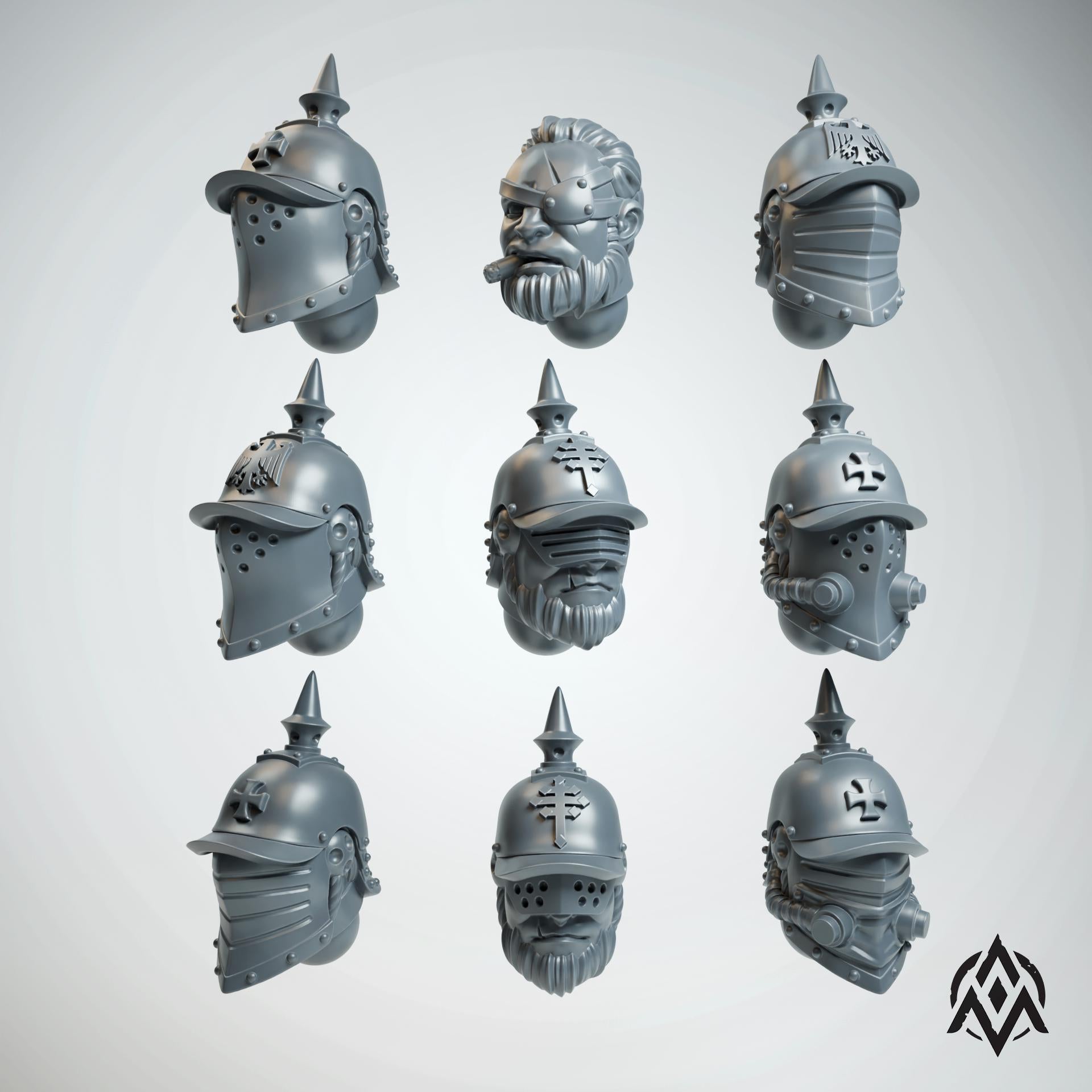 Prussian Dieselpunk Veteran Heads Bits (10)