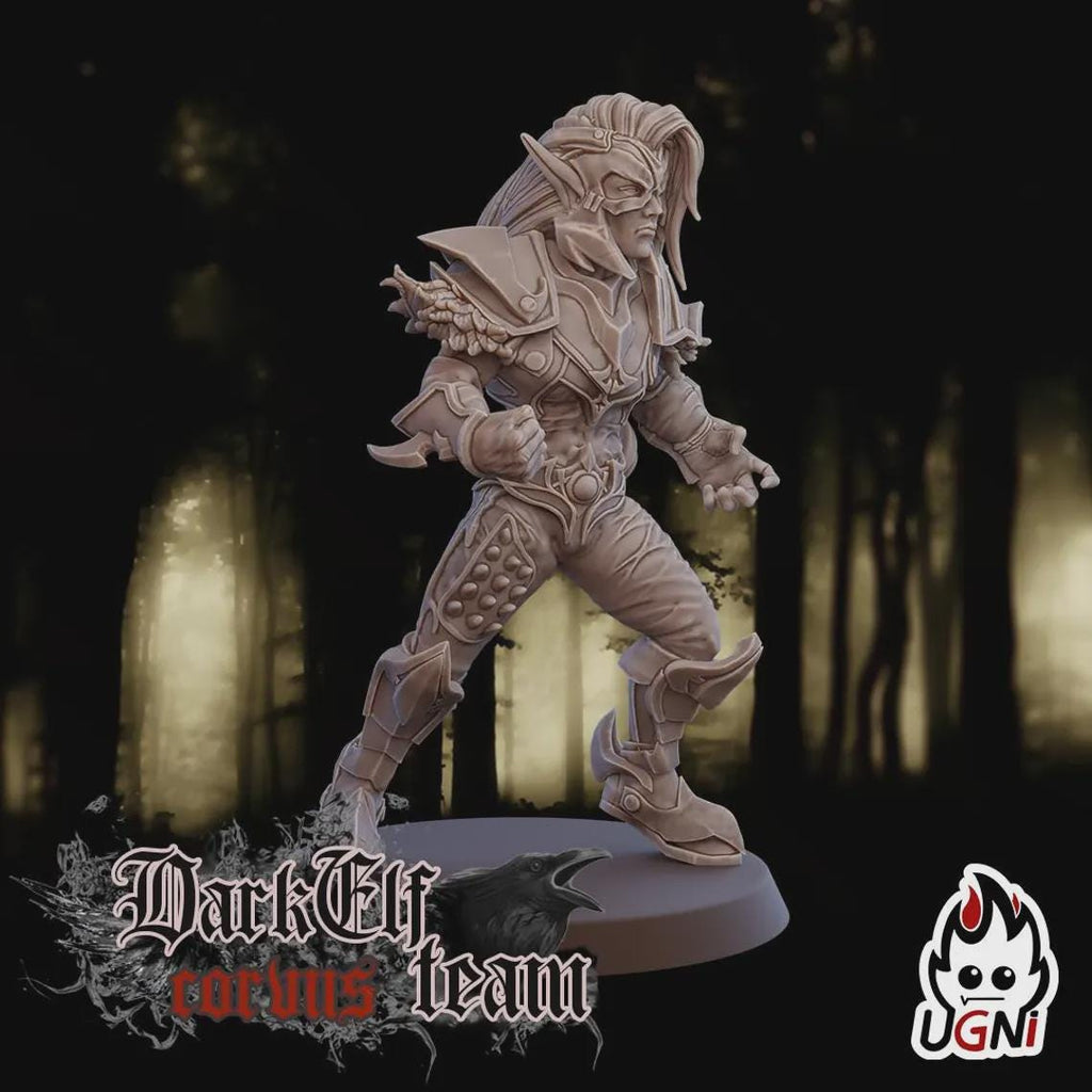 Minature figurine of a warrior in armor with a dark forest background